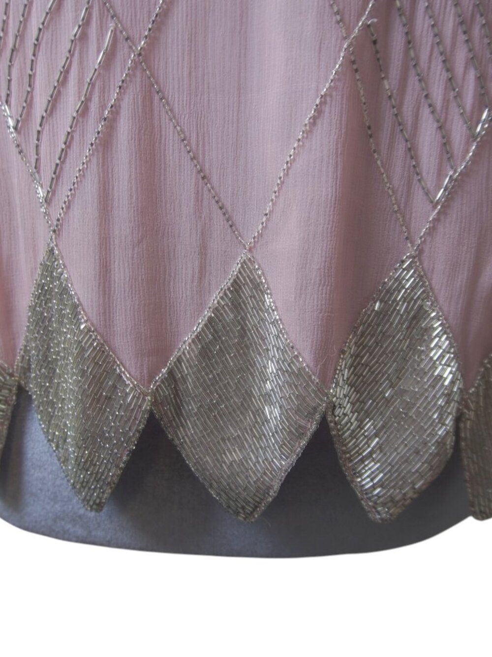 Judith Ann Creations 100% Silk Dusty Pink Silver Beaded Art Deco Top M - Picture 13 of 16